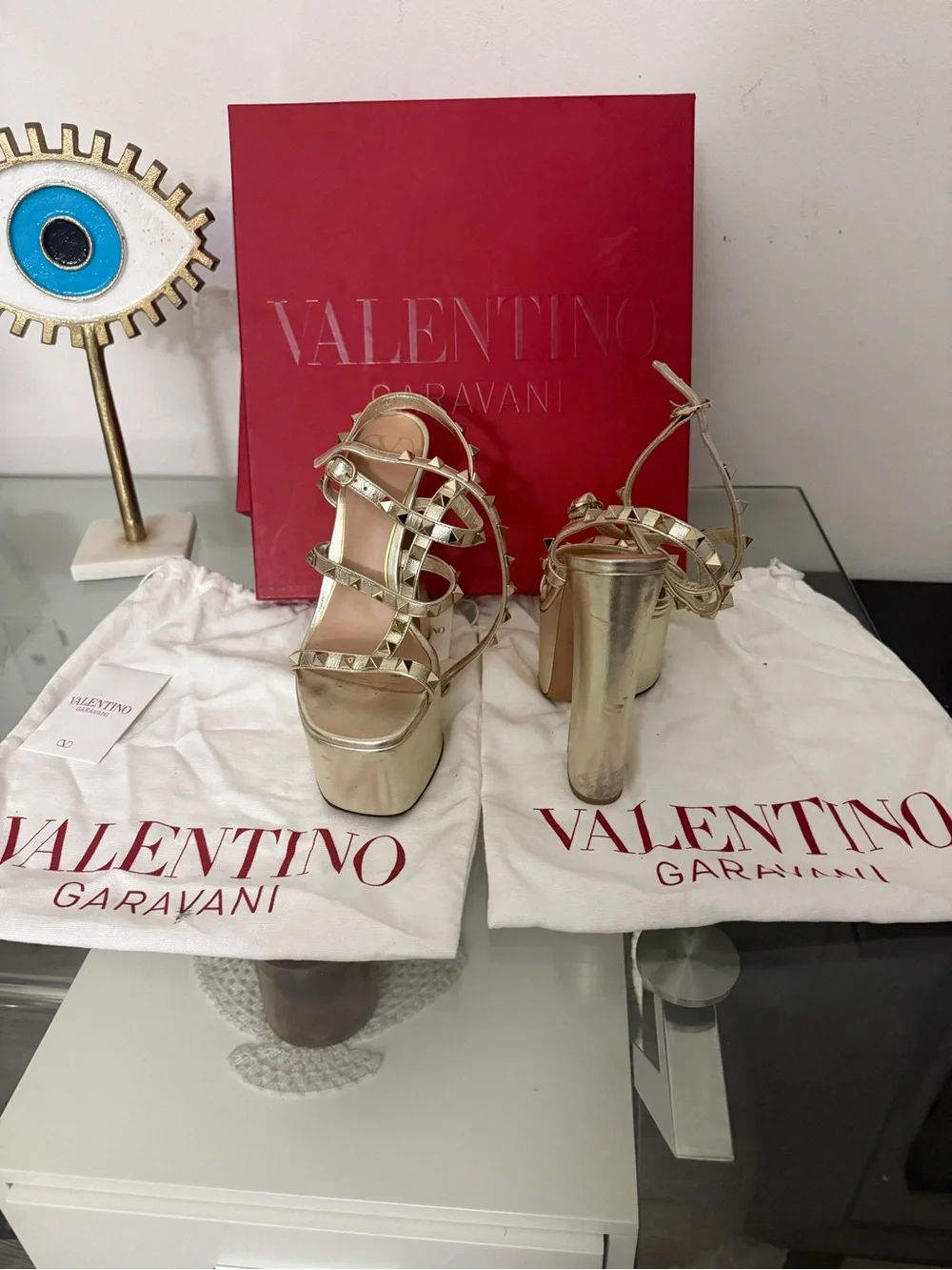 Valentino Rockstud Platform Heels Gold